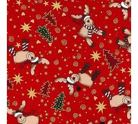 100% Cotton Fabric Rose & Hubble Christmas Rudolph Red Nose Reindeer 135cm Wide (Price Per Meter) (Red)