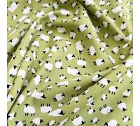 100% Cotton Fabric - White Sheep Print on Green - Craft Fabric Material Metre
