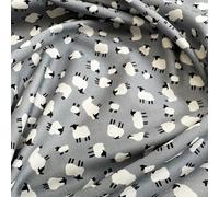100% Cotton Fabric - White Sheep Print on Silver Grey - Craft Fabric Material Metre