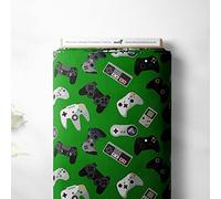 100% Cotton Gaming Controller Console Novelty Printed Design Quilting Kids Craft Dress Quality Sewing Premium Fabric Material | 55" - 140 cm Wide (per Metre, Green)