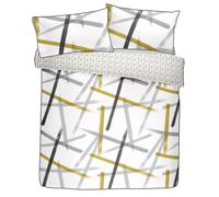 Appletree Geometric Duvet Cover - Double Size 200 x 200cm - Yellow & White Triangles - Reversible - 100% Cotton - Piped Edge - Contemporary Bedding Set, Grey & Ochre
