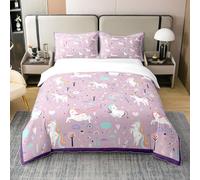 100% Cotton Girls Unicorn Duvet Cover King Size 3 Pcs Lovely Cartoon Dreamy Animals Bedding Set for Kids Teens Adults Colorful Rainbow Flowers Trees Graffiti Comforter Cover with 2 Pillowcases