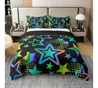 100% Cotton Gradient Stars Duvet Cover Colorful Rainbow Stars Decor Bedding Set for Kids Teens Adults Street Art Hearts Graffiti Quilt Cover,2 Pillowcases(No Comforter) Double 3 Pcs