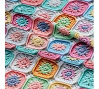 100% Cotton Granny Square Crochet Fabric, 140cm Wide, Multicoloured