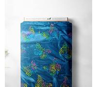 100% Cotton Hand Dyed Indian Bali Batik Printed Moth Design Quilting Craft Dress Quality Sewing Fabric Material | 44" - 112 cm Wide (per Half Metre, Navy Blue)