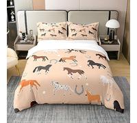 100% Cotton Horse Duvet Cover,Horseshoe Bedding Set for Western Cowboys,Cartoon Horse Jungle Farmhouse Animals Comforter Cover Double,Glitter Stars Bedspread Cover with 2 Pillow Cases