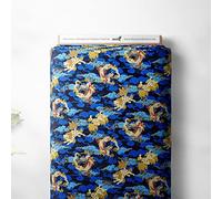 100% Cotton Isumi Japanese Dragon Cloud Design Oriental Metallic Foil Quality Sewing Upholstery Furnishing Fabric Material | 57" - 147 cm Wide (per Metre, Royal Blue)