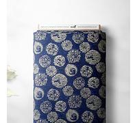 100% Cotton Isumi Japanese Medallions Design Oriental Metallic Foil Quality Sewing Upholstery Furnishing Fabric Material | 57" - 147 cm Wide (per Fat Quarter, Navy Blue)
