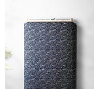 100% Cotton Isumi Japanese Rolling Floral Design Oriental Metallic Foil Quality Sewing Upholstery Furnishing Fabric Material | 57" - 147 cm Wide (per Metre, Navy Blue)