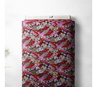 100% Cotton Isumi Japanese Rolling Floral Design Oriental Metallic Foil Quality Sewing Upholstery Furnishing Fabric Material | 57" - 147 cm Wide (per Half Metre, Blossom Hill Red)