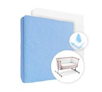 100% Cotton Jersey Fitted Sheet with Waterproof Mattress Protector to fit 90x55 cm Bedside Crib (Blue)
