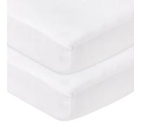 100% Cotton Jersey Soft Travel Cot Fitted Sheets 100cm x 70cm + 10 cm (Pack of 2 Sheets - White)