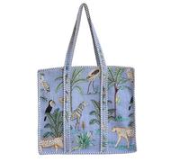 100% Cotton Jungle Print Shoulder Bag Tote Bag Women Reversible Shopping Bag and Grocery Bags Stylish Travel Bag Gift for Her, Sky Blue, Standard