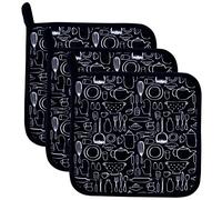 100% Cotton Kitchen Everyday Basic Pot Holder Heat Resistant Coaster Pot Holder for Cooking and Baking 20 cm x 20 cm Set of 3 Black