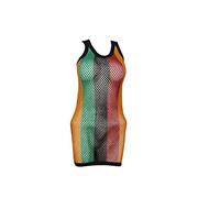 100% Cotton Ladies Rasta String Mesh Fishnet Multicoloured Sleeveless Vest, L/XL
