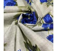 100% Cotton Lawn Floral Print Dress Craft Quilting Fabric By The Meter 44" Wide By The Meter, Ivory Blue Roses
