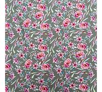 100% Cotton Lawn Printed Floral Design Summer Clothing Dress Blouses Curtaining Lightweight Silky Feel Fabric Material | 57" - 147 cm Wide (per Half Metre, Genevieve Grey)