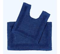 HOMESCAPES Bath Mat Set, Luxury 1600gsm Extra Soft 100% Cotton, Reversible Bathroom Mat Sets 2 Piece, Washable, Non-Slip, Super Absorbent, Quick-Dry, Navy Blue Bathroom Rug with Toilet Rug