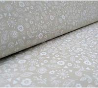 100% Cotton Makower Fabric - Christmas Snowflakes Gingermen Bread Dogs Red Green - Sewing Quilting Dress Fabric - Simply Sew Crafty™ (Cream with White Lacq Floral, 1 Mtr)