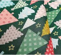 100% Cotton Makower Fabric - Christmas Snowflakes Gingermen Bread Puddings Dogs Red Green - Sewing Quilting Dress Fabric - Simply Sew Crafty™ (0.5 Mtr, Green with Multicoloured Trees)