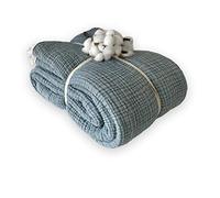 100% Cotton Muslin Blanket, 4 Layers Bedspread, Soft Turkish Cotton Muslin Bed Cover, Reversible Coverlet, Indigo Blue (King Size 95x102-230x260cm)
