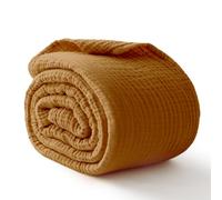 100% Cotton Muslin Blanket Adults, 6-Layer Large Throw, 50x70, Camel Yellow | Breathable & Lightweight, Soft & Cooling Blankets, Quilt Bedspread, Gauze weave bedding for Couch Bed, All Season Comfort.