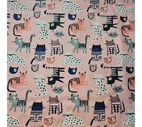 100% Cotton Poplin Daisy Flower Print Fabric Dress Craft Soft Fabric 58" (Cats Party Pink, 2 Meter)