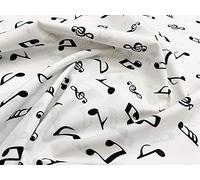 100% Cotton Poplin Fabric - Black Musical Notes on Ivory - Craft Fabric Material by The Metre (CP0133)