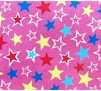 100% Cotton Poplin Fabric - Bright Multi Stars Print on Pink - Craft Fabric Material by The Metre (CP0882PINK)
