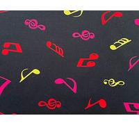 100% Cotton Poplin Fabric - Multi Coloured Musical Notes on Black - Craft Fabric Material by The Metre (CP0133MULTI)