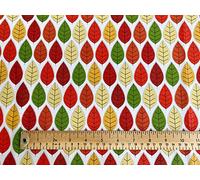 100% Cotton Poplin Fabric - Red Orange Autumn Leaf Print - Craft Fabric Material by The Metre (CP0426AUTUMN)