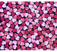 100% Cotton Poplin Fabric - Red Pink Love Heart Print on Black - Craft Fabric Material by The Metre (CP0875BLACK)