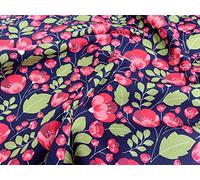 100% Cotton Poplin Fabric - Red Poppy Flower Print on Navy Blue Background - Craft Fabric Material by The Metre (CPO482NAV)