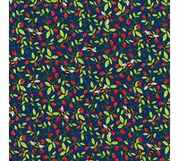 100% Cotton Poplin Fabric Rose & Hubble Bumble Bees Strawberry Vines - Navy (Price Per Metre)