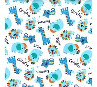 100% Cotton Poplin Fabric Rose & Hubble Elephant Giraffe Tiger Lion Safari (White)