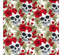 100% Cotton Poplin Fabric Rose & Hubble Skulls & Roses Halloween Spooky - Ivory (Price Per Metre)