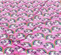 100% Cotton Poplin Fabric - Rose & Hubble - Unicorn and Rainbow (Half Metre Pink)