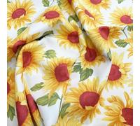 100% Cotton Poplin Fabric - Sunflowers Flower Print on Ivory Background - Craft Fabric Material by The Metre (CPO785IVO)