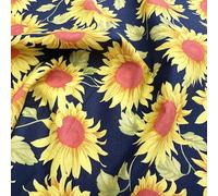 100% Cotton Poplin Fabric - Sunflowers Flower Print on Navy Blue Background - Craft Fabric Material by The Metre (CPO785NAV)