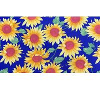 100% Cotton Poplin Fabric - Sunflowers Flower Print on Royal Blue Background - Craft Fabric Material by The Metre (CPO785ROY)