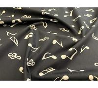 100% Cotton Poplin Fabric - White Musical Notes on Black - Craft Fabric Material by The Metre (CP0133)