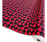 100% Cotton Poplin Fabric with Red Poppies Sold Per Metre (Poppies - Black) (Half METRE)