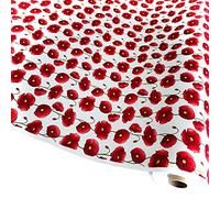 100% Cotton Poplin Fabric with Red Poppies Sold Per Metre (Poppies - Ivory) (ONE METRE)