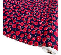 100% Cotton Poplin Fabric with Red Poppies Sold Per Metre (Poppies - Navy) (ONE METRE)