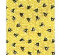 100% Cotton Poplin Fabric x 110cm - Bees on Honey Yellow Background (1 Metre)