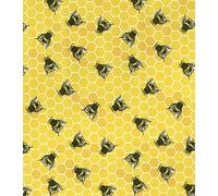 100% Cotton Poplin Fabric x 110cm - Bees on Honey Yellow Background (Half Metre)