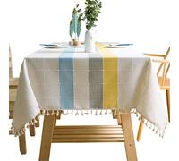 100% Cotton Reusable Rectangular Tablecloth Green Blue 140 x 140 cm - Perfect for Dining Picnics & Outdoor Events - Stain-Resistant Easy Care