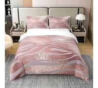 100% Cotton Rose Gold Zebra Duvet Cover,Pink Animal Print Bedding Set for Girls,Ombre Sequins Gradient Glitter Comforter Cover for Women,Woodland Wildlife Bed Sets with 2 Pillowcases Super King