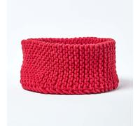 (Red) Cotton Knitted Round Storage Basket, 42 x 37 cm