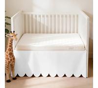 100% Cotton Scallop Edge Crib Bed Skirt, 28"x 52" with 14" Drop, 4-Sided Soft Breathable Cotton Bedding Skirt for Baby Boys Girls, Elegant Vintage Chic Boho Nursery Decor Toddler Bedskirt